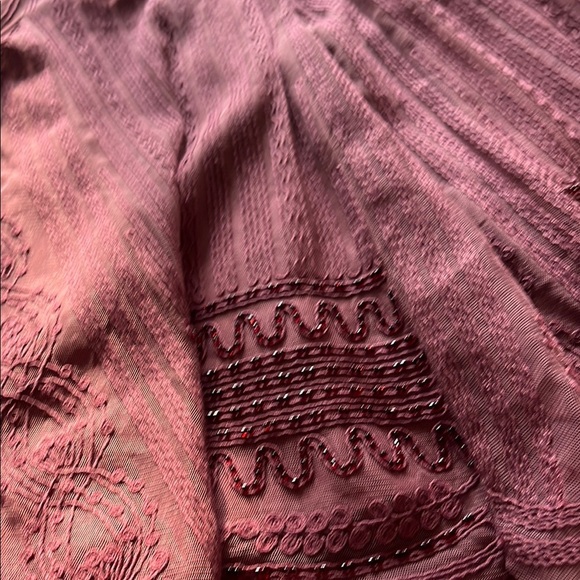 Altar'd State Dark Red Burgundy Beaded and Embroidered Flutter Sleeve Dress - Picture 5 of 15